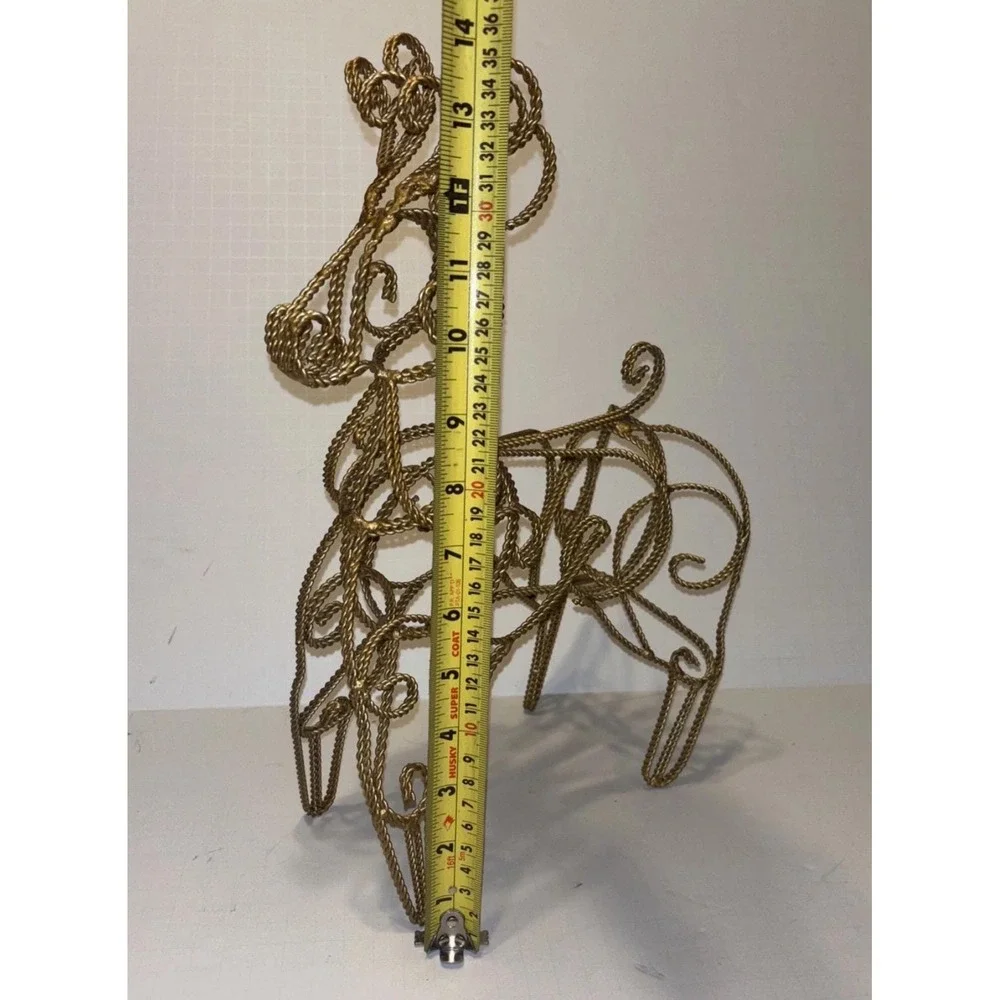 Vintage Metal Reindeer Christmas Gold Holiday Rustic Docor Centerpiece 14